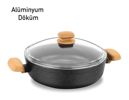 Korkmaz Montana Cam 2 Parça 28 cm Alüminyum Döküm Basık Karnıyarık Tenceresi