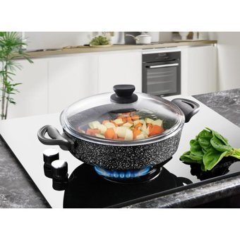 Lavonni Cam 2 Parça 28 cm Granit Basık Karnıyarık Tenceresi Siyah