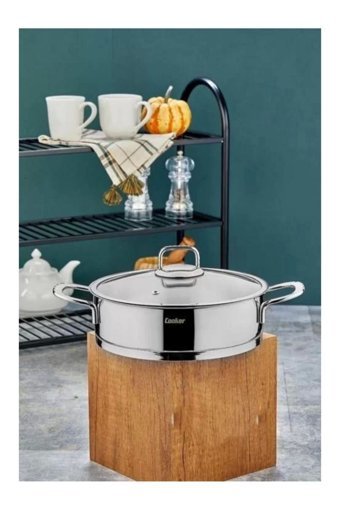 Cooker CKR3193 Cam 2 Parça 28 cm Paslanmaz Çelik Basık Karnıyarık Tenceresi