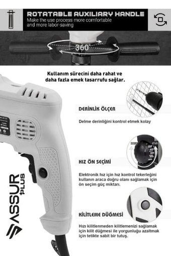 Assur Plus Germany Style 1100 W Darbeli Elektrikli Matkap Beyaz