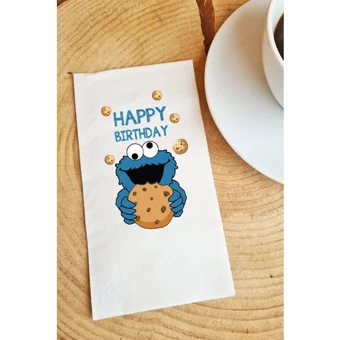 PekShop Kurabiye Canavarı Happy Birthday Desenli Kağıt Peçete 20'li