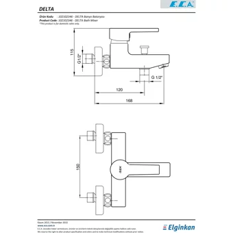 Eca Delta 102102346 Krom Çiftli Çevirmeli Yarı Ankastre Kare Banyo Bataryası Gümüş