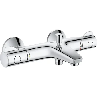 Grohe 800 Krom Çiftli Çevirmeli Dereceli Yarı Ankastre Kare Banyo Bataryası Gümüş
