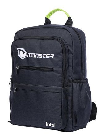 Monster Düz Dört Gözlü Kumaş 15.6 inç Sırt Çantası Laptop Çantası Siyah