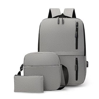 BHCASE Düz Üç Gözlü Polyester Sırt Çantası Laptop Çantası Gri