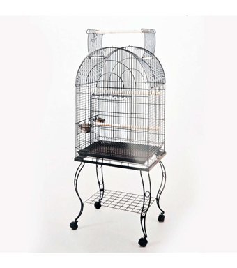 Qh Pet Cage Sehpalı Çatılı Ayaklı Dikdörtgen Demir Papağan Kafesi Siyah