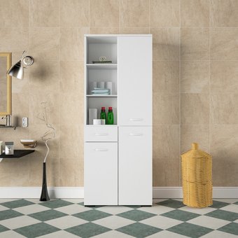 Modilayn 3 Kapaklı 1 Çekmeceli 10 Raflı Çok Amaçlı Dolap Kahverengi 165 x 30 x 30 cm