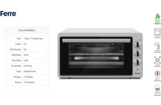 Ferre MF42 42 lt Izgaralı Midi Fırın Beyaz