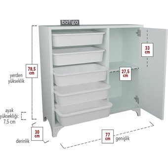 Bofigo 1 Kapaklı 5 Çekmeceli Çok Amaçlı Dolap Beyaz 78.5 x 77 x 30 cm