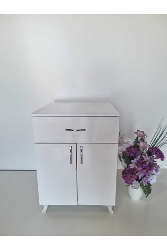 Aysima Home 2 Kapaklı 1 Çekmeceli 2 Raflı Çok Amaçlı Dolap Beyaz 85 x 60 x 60 cm