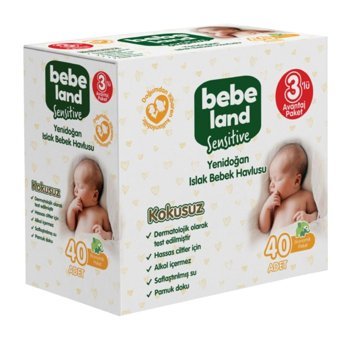 Bebeland Yenidoğan 40 Yaprak 3'lü Paket Islak Bebek Havlusu