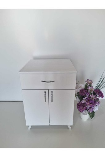 Aysima Home 2 Kapaklı 1 Çekmeceli 2 Raflı Çok Amaçlı Dolap Beyaz 85 x 60 x 60 cm