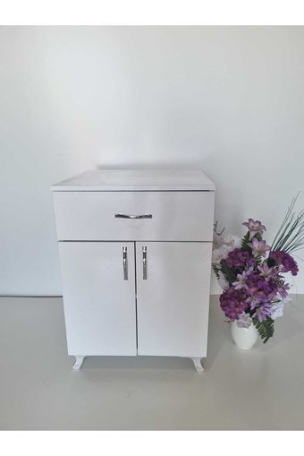 Aysima Home 2 Kapaklı 1 Çekmeceli 2 Raflı Çok Amaçlı Dolap Beyaz 85 x 60 x 60 cm