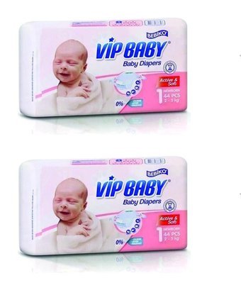 Bebiko Vip Baby Active&Soft Yenidoğan Cırtlı Bebek Bezi 2x44 Adet