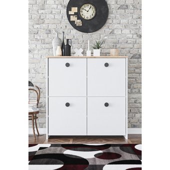 Kzy 4 Kapaklı 4 Raflı Çok Amaçlı Dolap Beyaz 92 x 92 x 32 cm