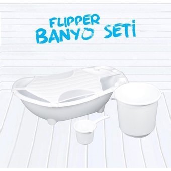 Flipper Fileli Ayaklı Beyaz Bebek Küveti Seti