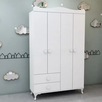 Garaj Home Yıldız 4 Kapaklı 2 Çekmeceli 5 Raflı Çok Amaçlı Dolap Beyaz 120 x 41 x 180 cm