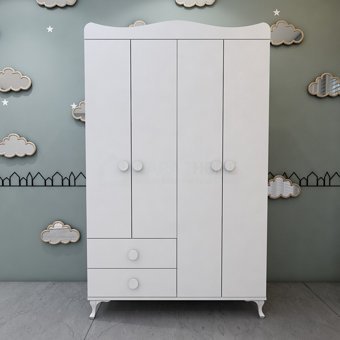 Garaj Home Yıldız 4 Kapaklı 2 Çekmeceli 5 Raflı Çok Amaçlı Dolap Beyaz 120 x 41 x 180 cm
