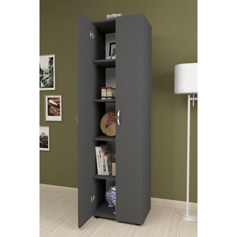 Bofigo 2 Kapaklı 5 Raflı Çok Amaçlı Dolap Antrasit 178 x 49 x 32 cm