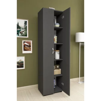 Bofigo 2 Kapaklı 5 Raflı Çok Amaçlı Dolap Antrasit 178 x 49 x 32 cm