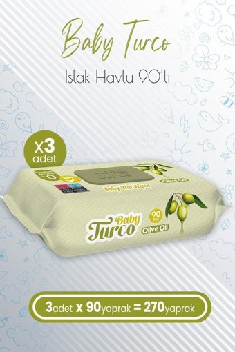 Baby Turco Olive Oil 90 Yaprak 3'lü Paket Islak Mendil