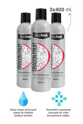 Deep Fresh Çilekli Ejder Meyvesi Kivi Duş Jeli 3x400 ml