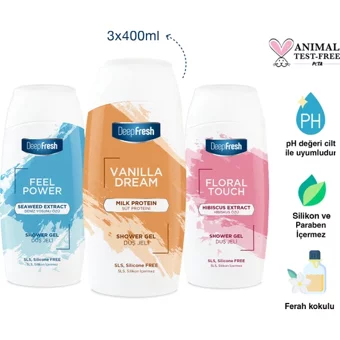 Deep Fresh Deniz Yosunu Hibiskus Süt Proteini Duş Jeli 3x400 ml