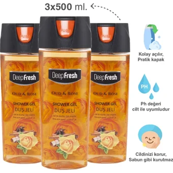 Deep Fresh Gül Duş Jeli 3x500 ml