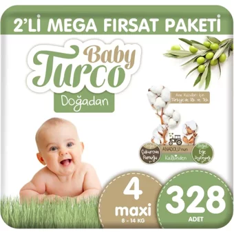 BabyTurco Doğadan 4 Numara Organik Bantlı Bebek Bezi 2x328 Adet