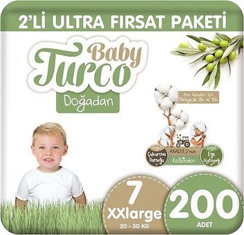 BabyTurco Doğadan 7 Numara Organik Bantlı Bebek Bezi 2x200 Adet