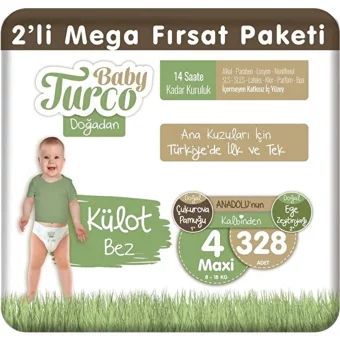 BabyTurco4 Numara Organik Külot Bebek Bezi 328 Adet