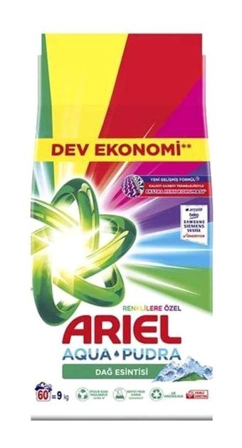 Ariel Aqua Pudra Renkliler İçin 60 Yıkama Toz Deterjan 9 kg