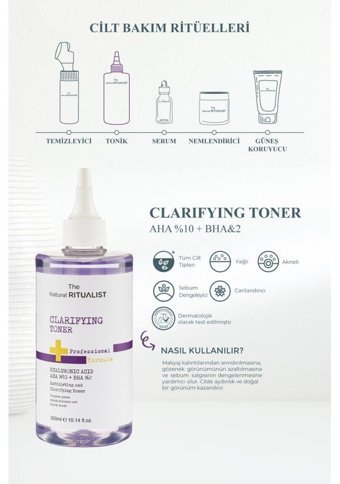 The Natural Ritualist Tüm Cilt Tipleri İçin Aha+Bha Salisilik Asitli Gözenek Sıkılaştırıcı Leke Giderici Yüz Temizleyici Likit Tonik 300 ml