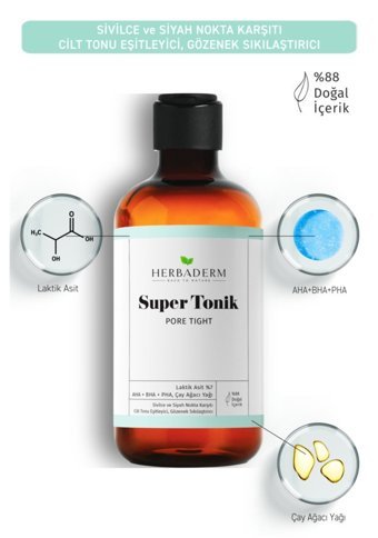 Herbaderm Pore Tight Tüm Cilt Tipleri İçin Aha+Bha Gözenek Sıkılaştırıcı Likit Tonik 250 ml