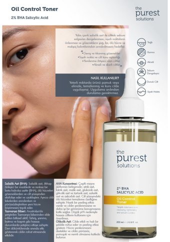 The Purest Solutions Yağlı ve Karma Ciltler İçin Aha+Bha Salisilik Asitli Gözenek Sıkılaştırıcı Leke Giderici Yüz Temizleyici Likit Tonik 200 ml