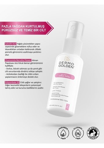 Dermo Golden Yağlı ve Karma Ciltler İçin Salisilik Asitli Gözenek Sıkılaştırıcı Sprey Tonik 150 ml