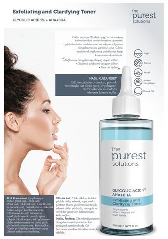 The Purest Solutions Tüm Cilt Tipleri İçin Aha+Bha Salisilik Asitli Gözenek Sıkılaştırıcı Likit Tonik 200 ml