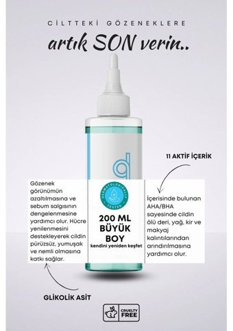 Quality Life Tüm Cilt Tipleri İçin Aha+Bha Salisilik Asitli Yeşil Çaylı Gözenek Sıkılaştırıcı Leke Giderici Yüz Temizleyici Likit Tonik 200 ml