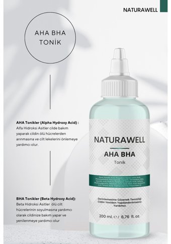 Naturawell Tüm Cilt Tipleri İçin Aha+Bha Salisilik Asitli Gözenek Sıkılaştırıcı Likit Tonik 200 ml