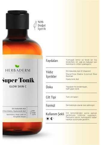 Herbaderm Glow Skin Tüm Cilt Tipleri İçin Leke Giderici Likit Tonik 250 ml