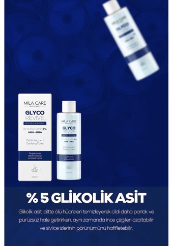 Mila Care Glyco Revive Tüm Cilt Tipleri İçin Aha+Bha Gözenek Sıkılaştırıcı Leke Giderici Likit Tonik 202 ml