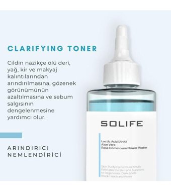 Solife Clarifying İçin Aha+Bha Gözenek Sıkılaştırıcı Yüz Temizleyici Likit Tonik 250 ml