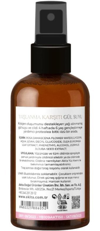 Akita Doğal Tüm Cilt Tipleri İçin Gözenek Sıkılaştırıcı Yüz Temizleyici Likit Tonik 107 ml