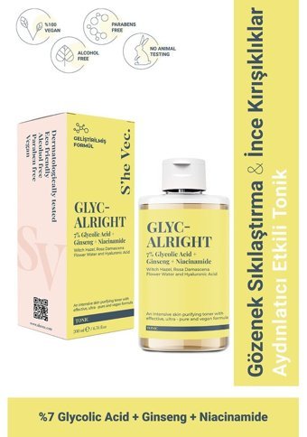 She Vec Glyc Alright Tüm Cilt Tipleri İçin Gözenek Sıkılaştırıcı Leke Giderici Yüz Temizleyici Likit Tonik 200 ml