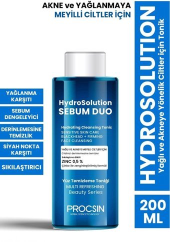 Procsin Hydro Solution Akneye Meyilli ve Yağlı Ciltler İçin Salisilik Asitli Gözenek Sıkılaştırıcı Leke Giderici Yüz Temizleyici Likit Tonik 200 ml