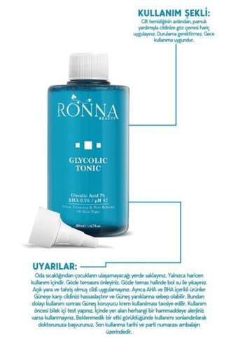 Ronna Beauty Glycolic Tüm Cilt Tipleri İçin Aha+Bha Gözenek Sıkılaştırıcı Likit Tonik 200 ml