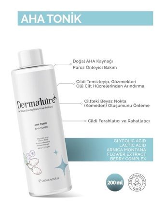 Dermaluire Tüm Cilt Tipleri İçin Aha+Bha Gözenek Sıkılaştırıcı Leke Giderici Likit Tonik 200 ml