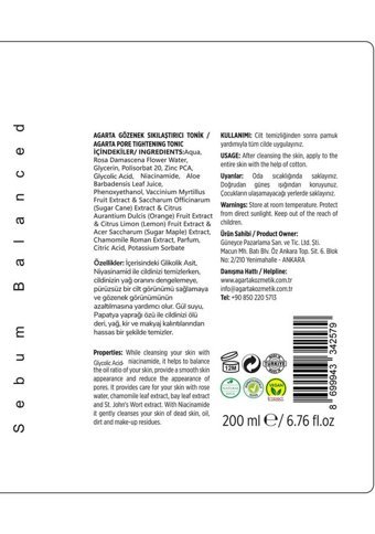 Agarta Tüm Cilt Tipleri İçin Gözenek Sıkılaştırıcı Likit Tonik 200 ml