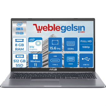 Asus X515EAEJ-BQ866 BQ866101 Dahili Intel Core i5 8 GB Ram DDR4 512 GB SSD 15.6 inç Full HD Windows 11 Home Laptop