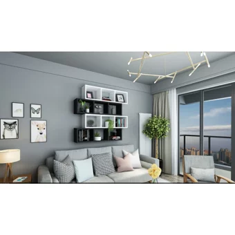Dekormer Design 12 Bölmeli 12 Raflı Suntalam 104 cm Siyah Beyaz Takım Kitaplık
